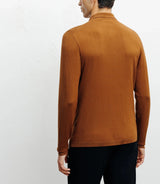 Pull col polo zippé en maille fine bronze - IZAC