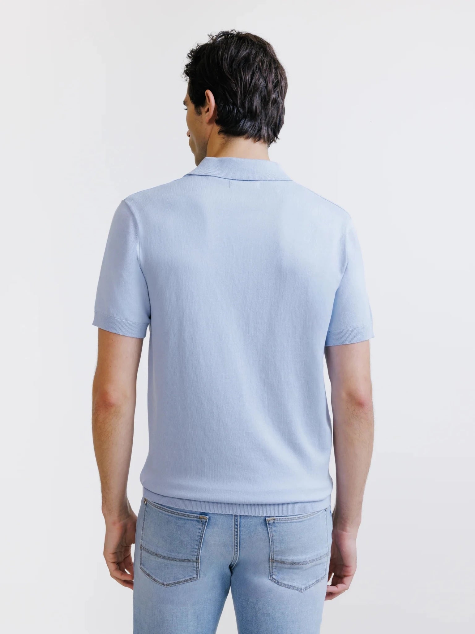 Polo col ouvert en maille bleu ciel - IZAC
