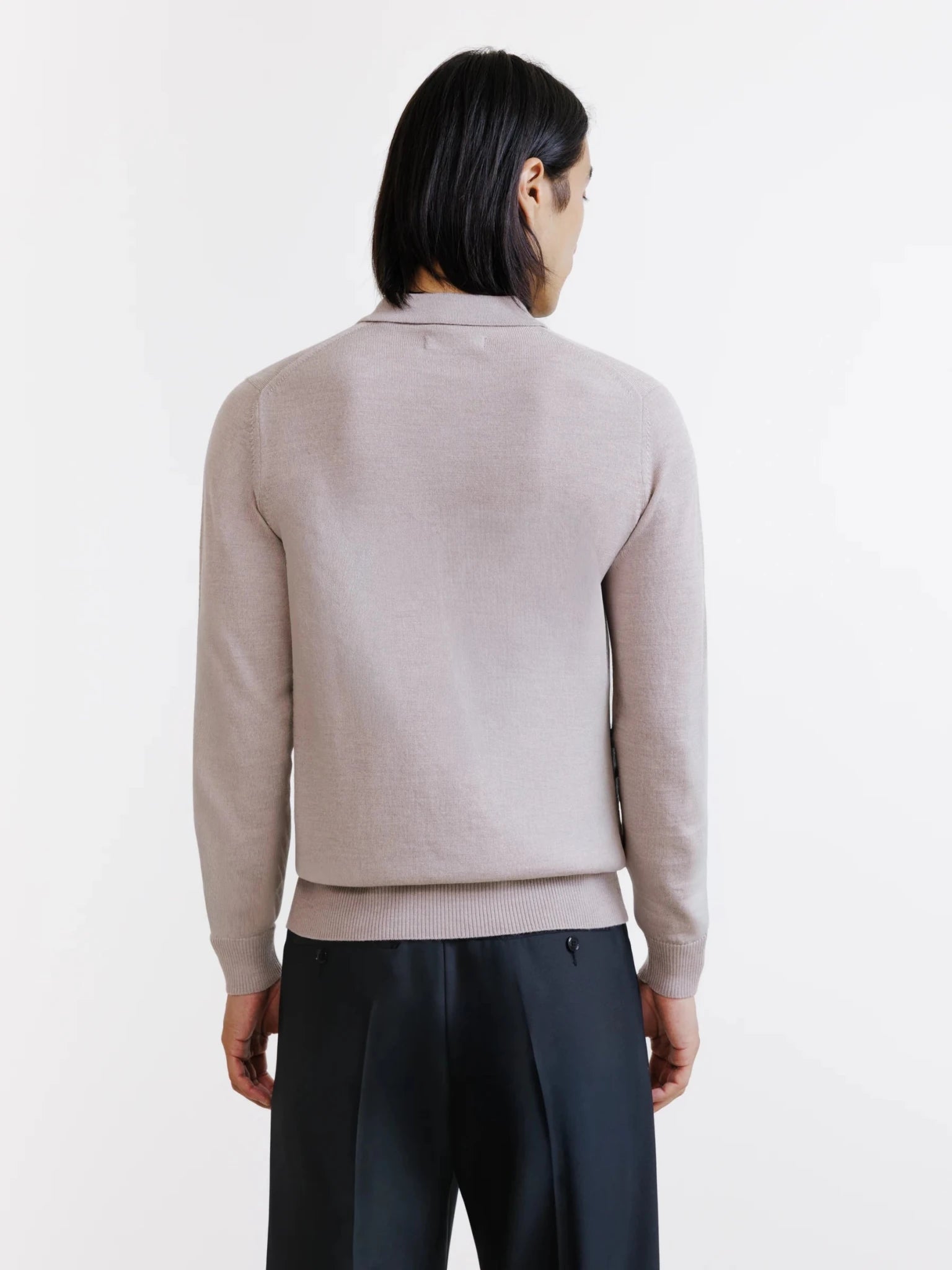 Pull à col polo boutonné en laine mérinos beige - IZAC