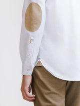 Chemise col mao avec coudière en suède blanche - IZAC