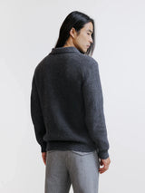 Pull à col polo ouvert en maille côtelée anthracite - IZAC
