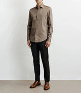 Chemise ville en satin de coton châtain - IZAC