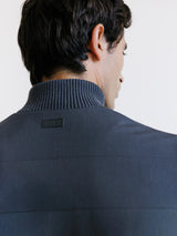 Anthracite two-material zip-up cardigan