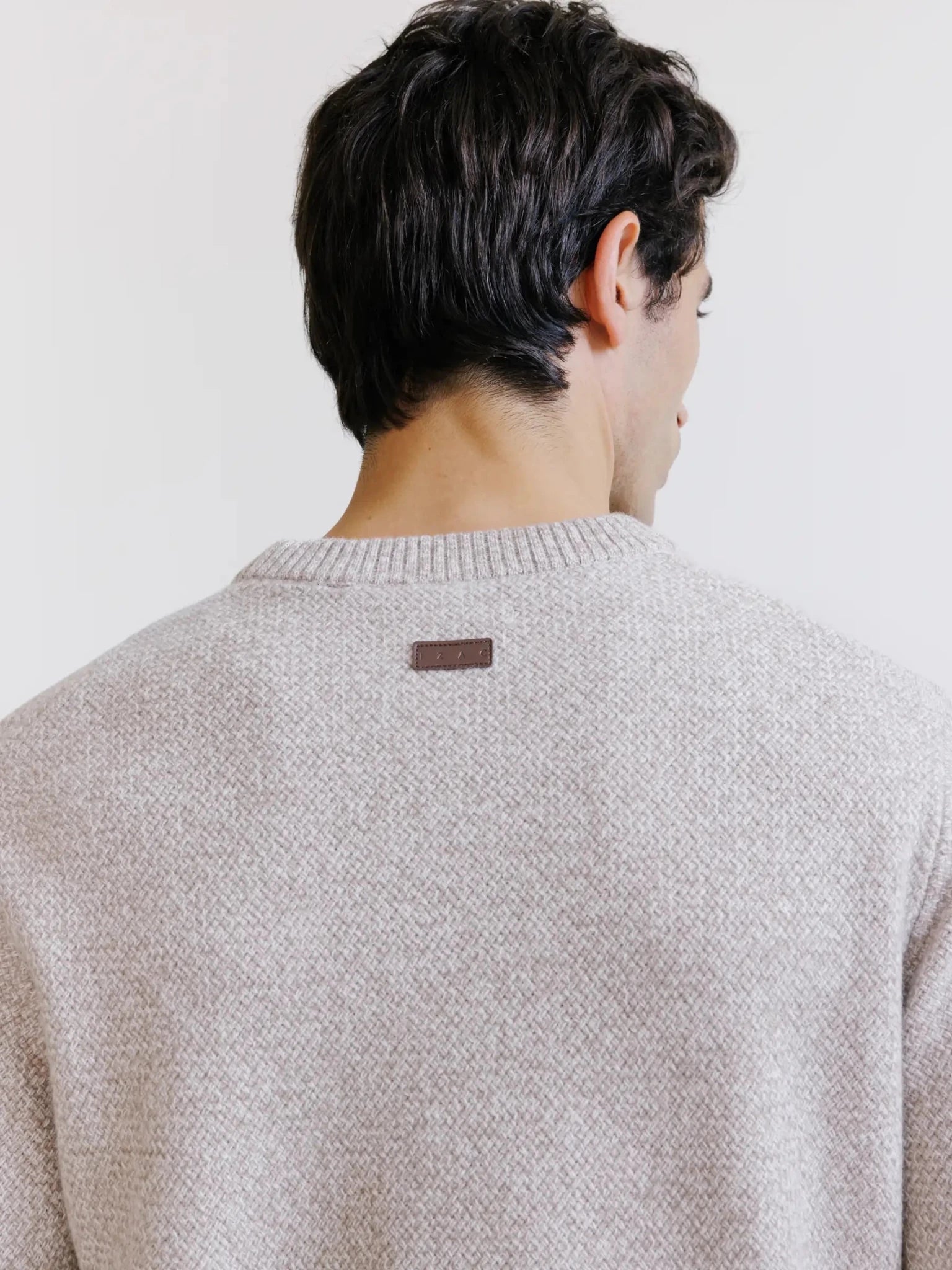 Pull col rond en laine beige - IZAC
