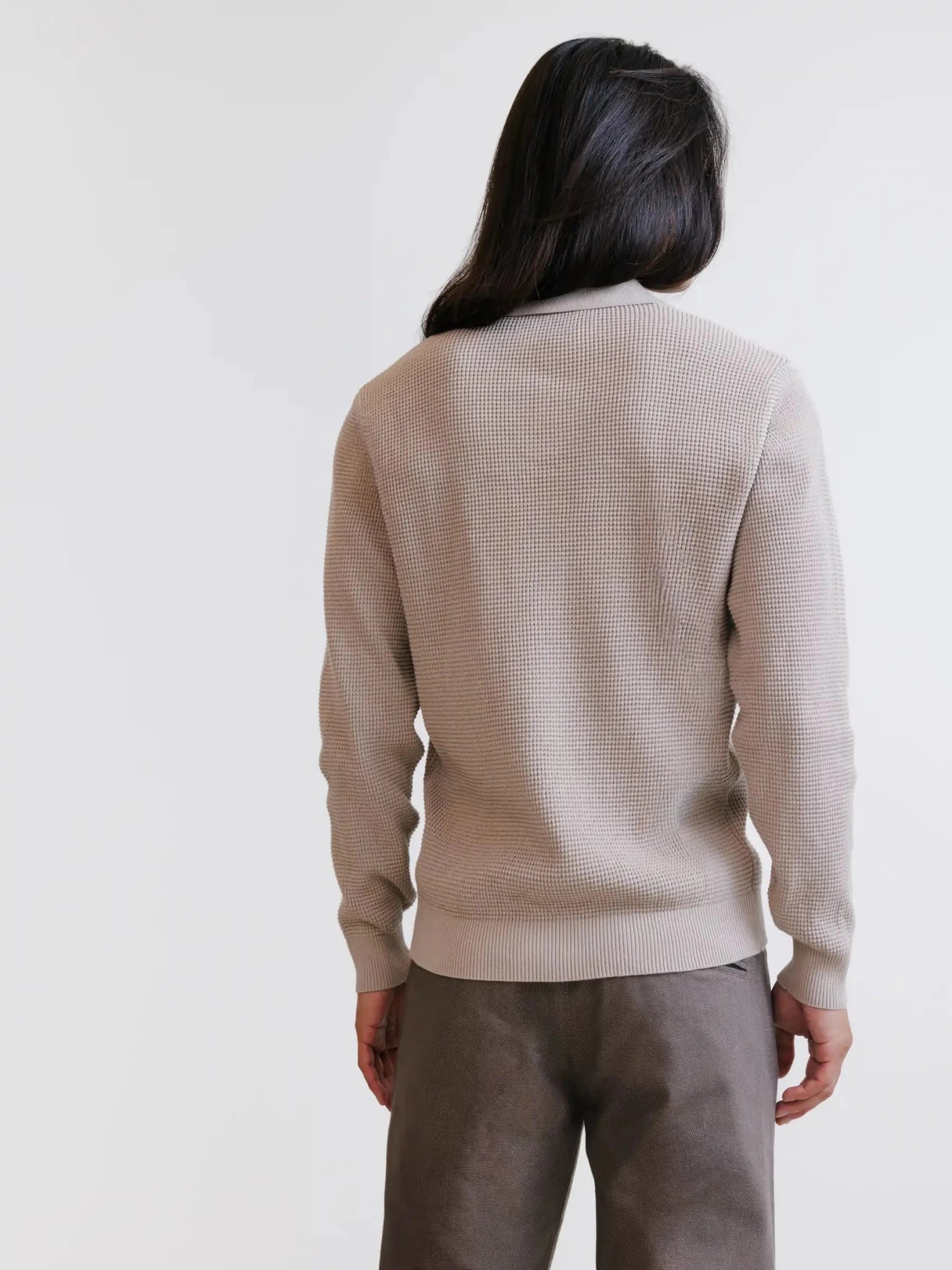 Pull à col polo ouvert à jeux de points beige - IZAC