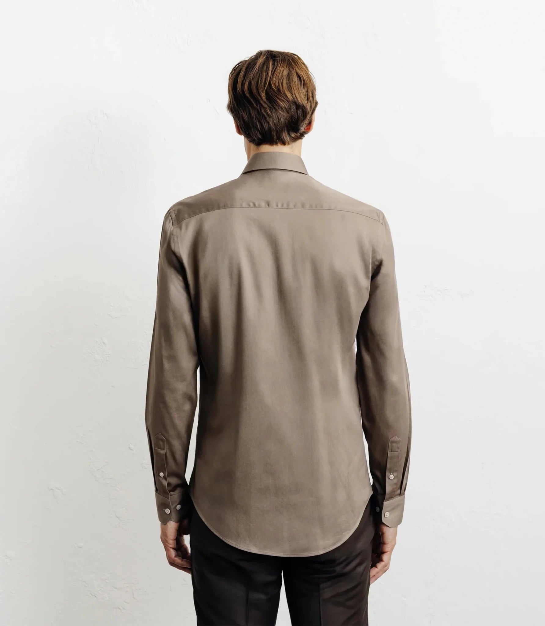 Chemise ville en satin de coton châtain - IZAC