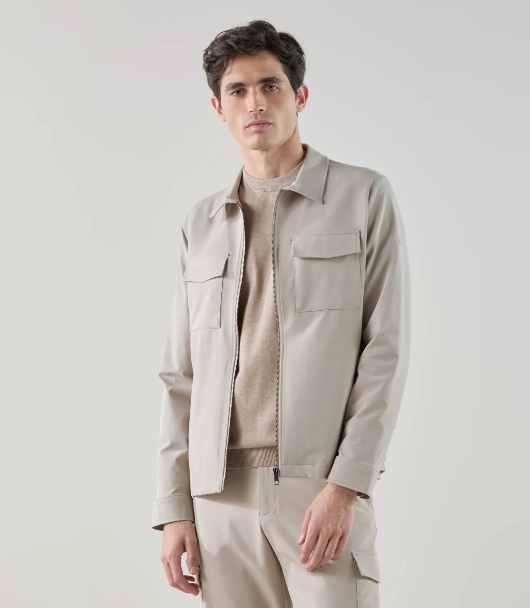 Blouson col chemise tissu technique beige - IZAC