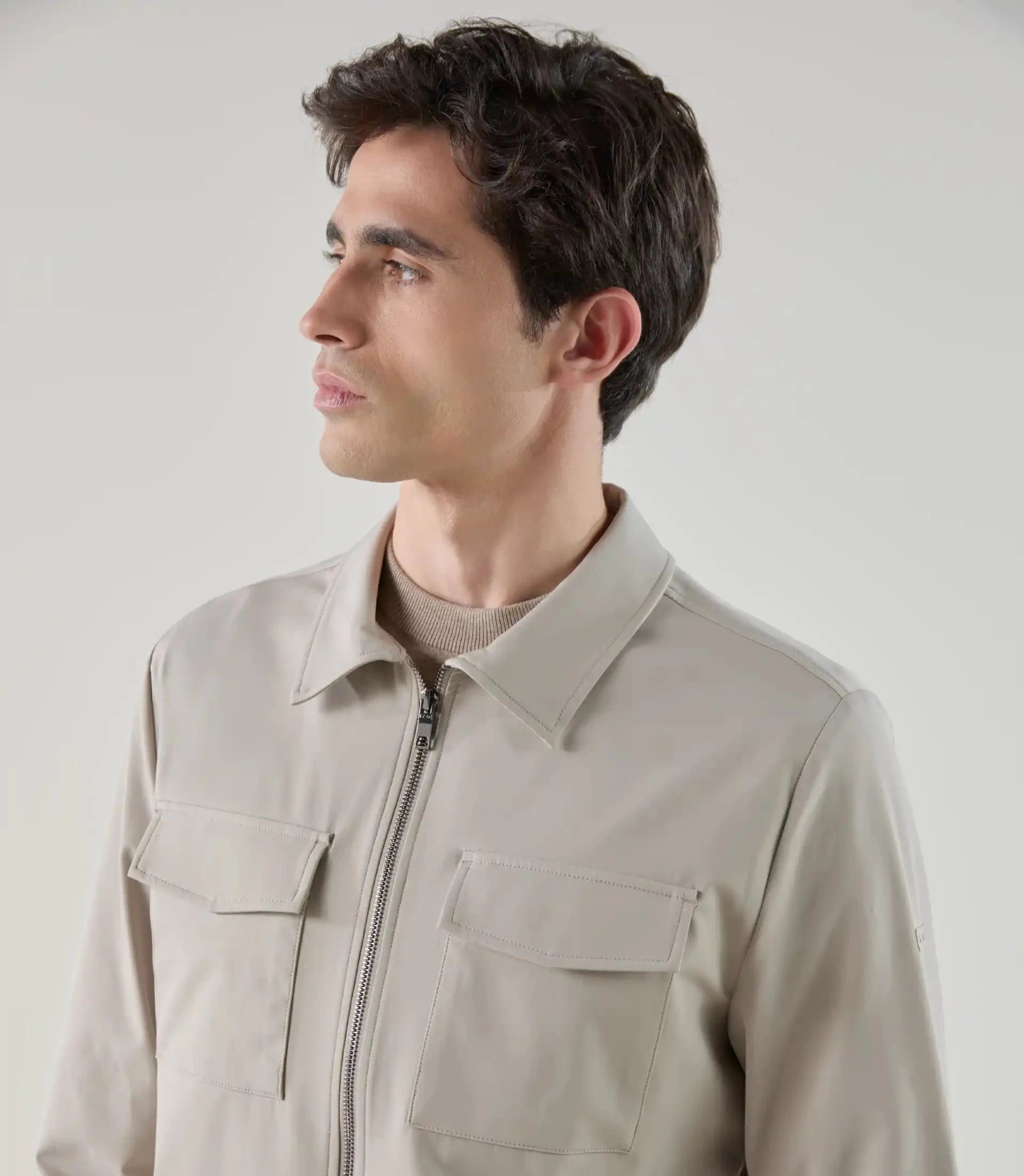 Blouson col chemise tissu technique beige - IZAC
