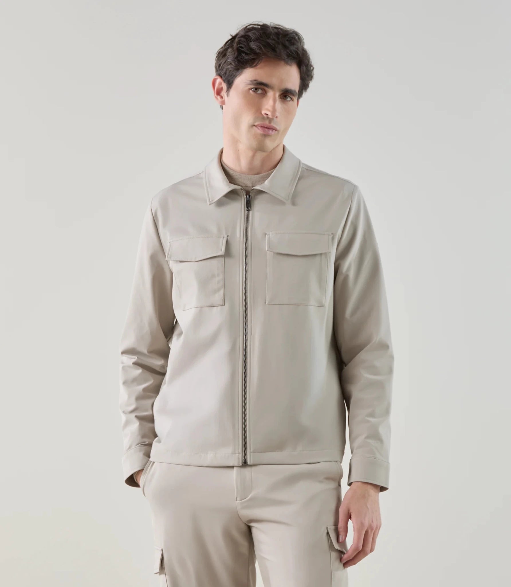 Blouson col chemise tissu technique beige - IZAC