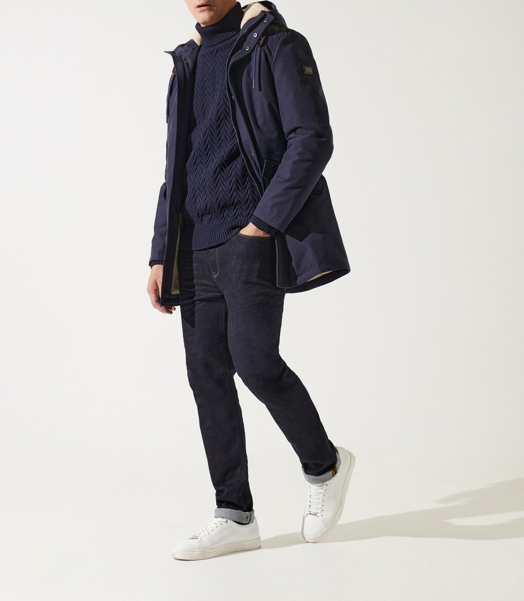 Parka longue à capuche marine MANCHESTER - IZAC
