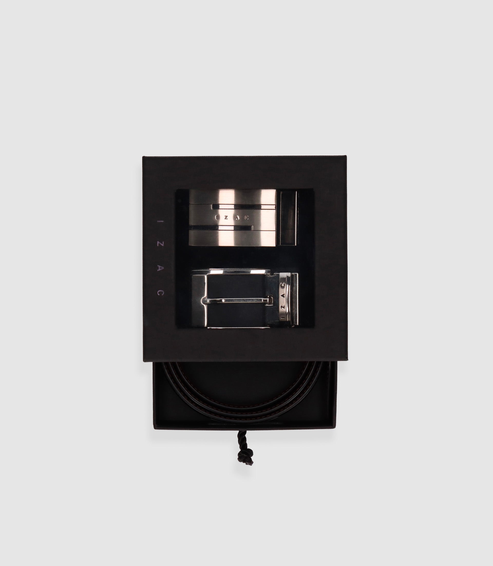 Coffret ceinture réversible en cuir noir et marron COFF17 - IZAC