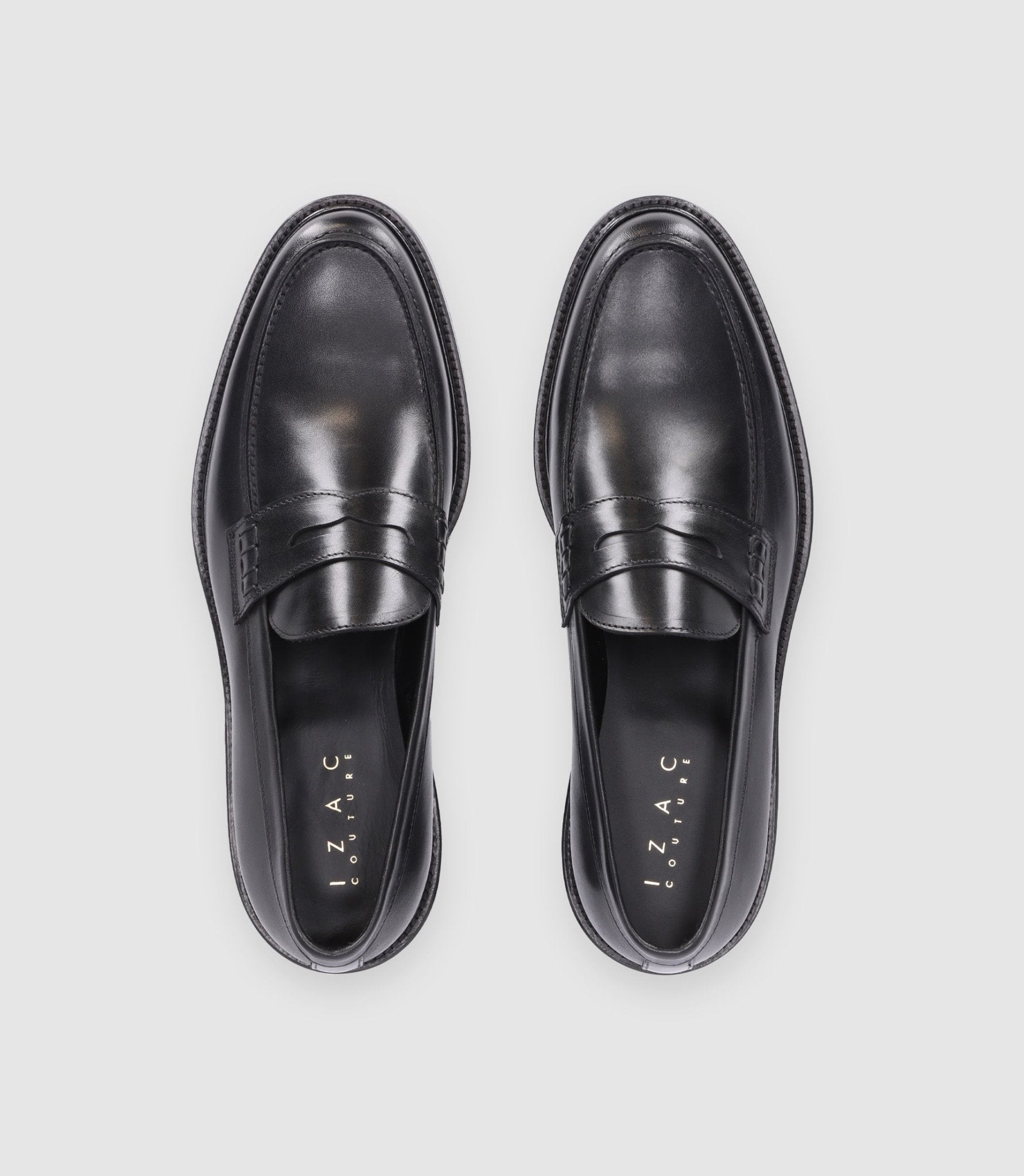Chaussures mocassins en cuir lisse noires - IZAC