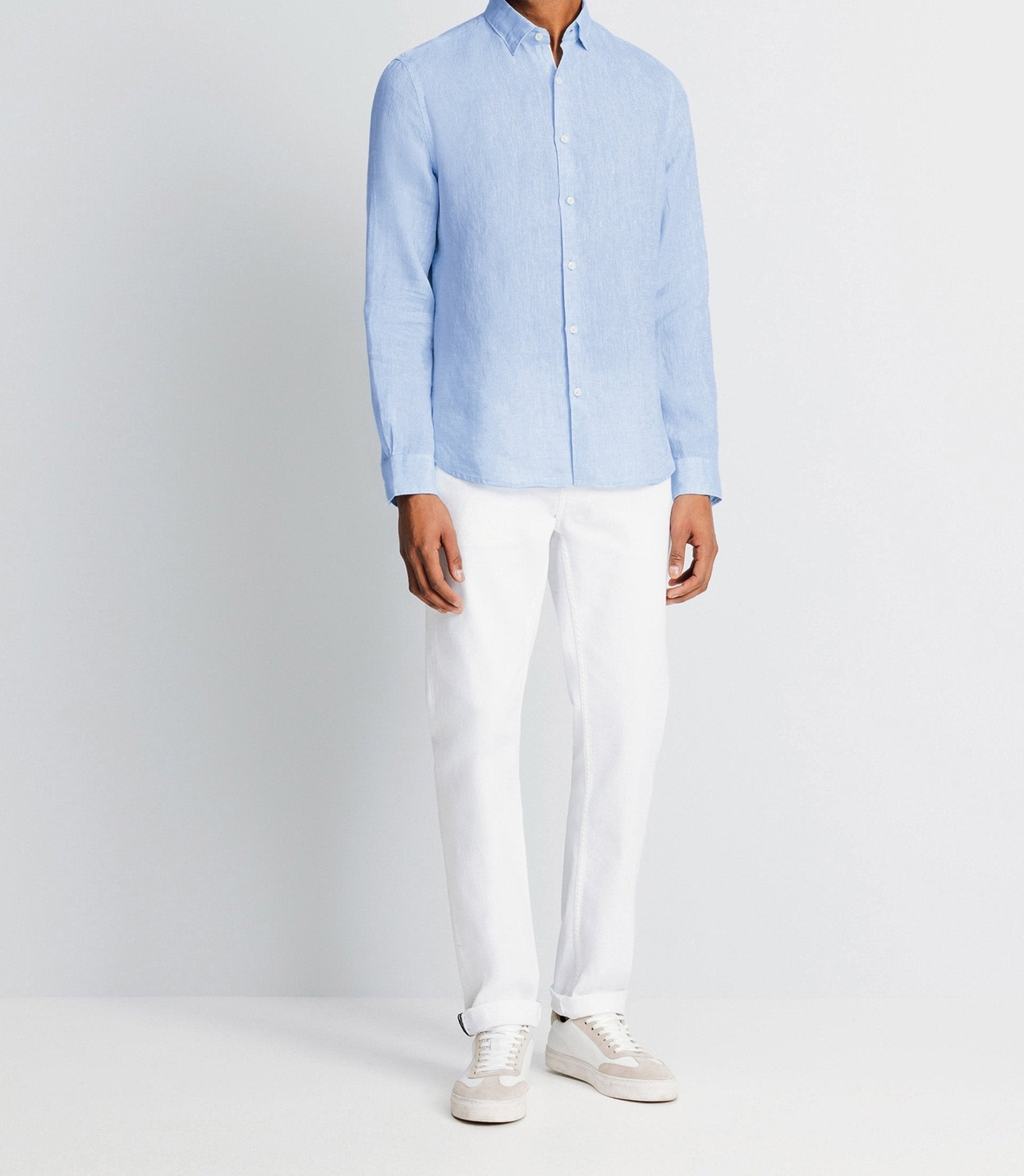Chemise unie en coton lin ciel - IZAC