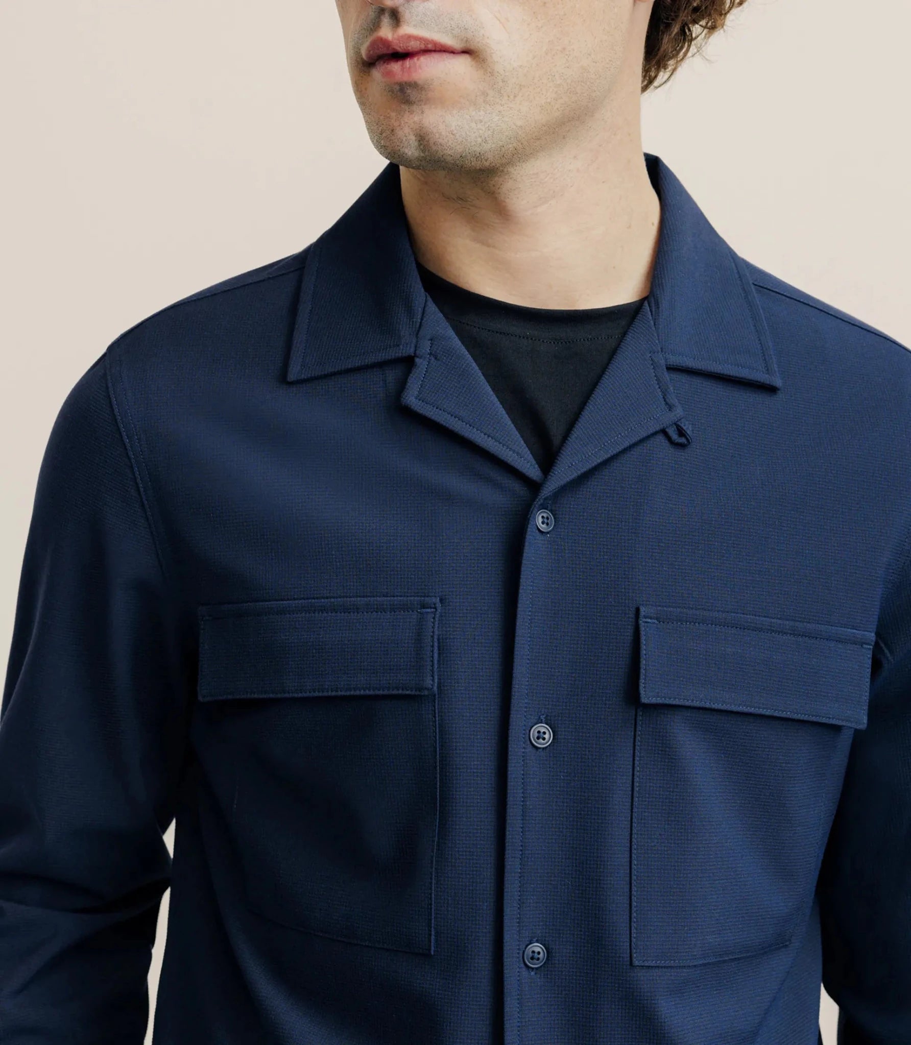 Surchemise avec col boutonné bleu marine - IZAC