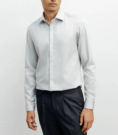 Chemise ville satin de coton gris - IZAC
