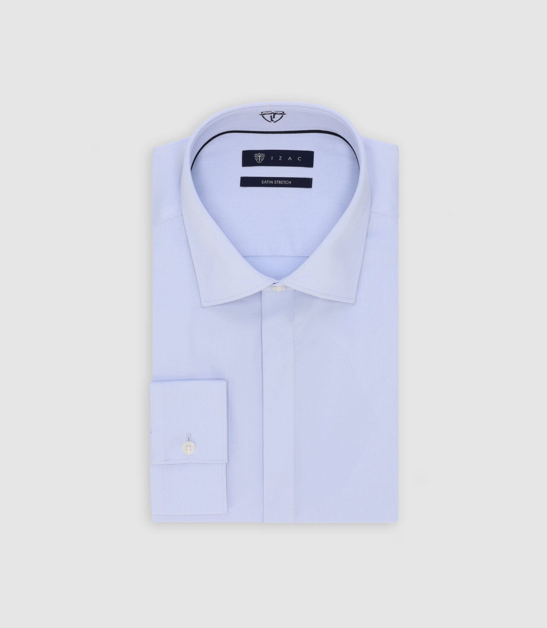 Chemise col italien en satin de coton ciel - IZAC