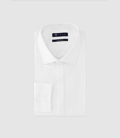 Chemise col italien en satin de coton blanche - IZAC