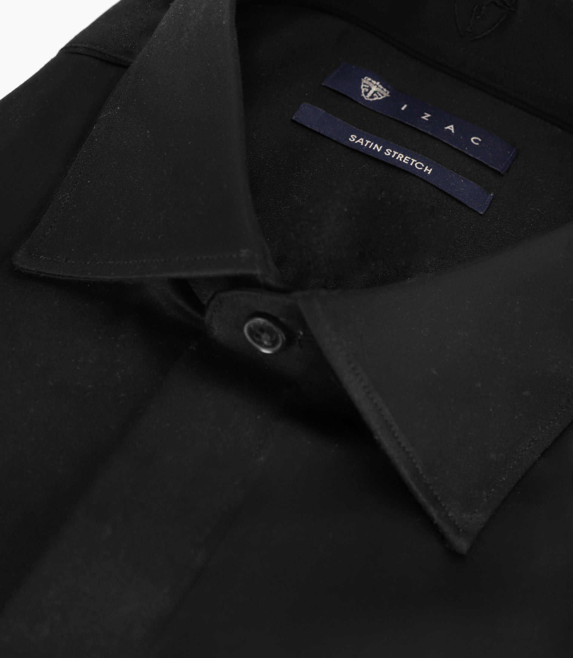 Chemise col italien en satin de coton noire - IZAC