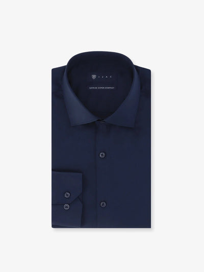 Chemise ville en satin de coton marine - IZAC