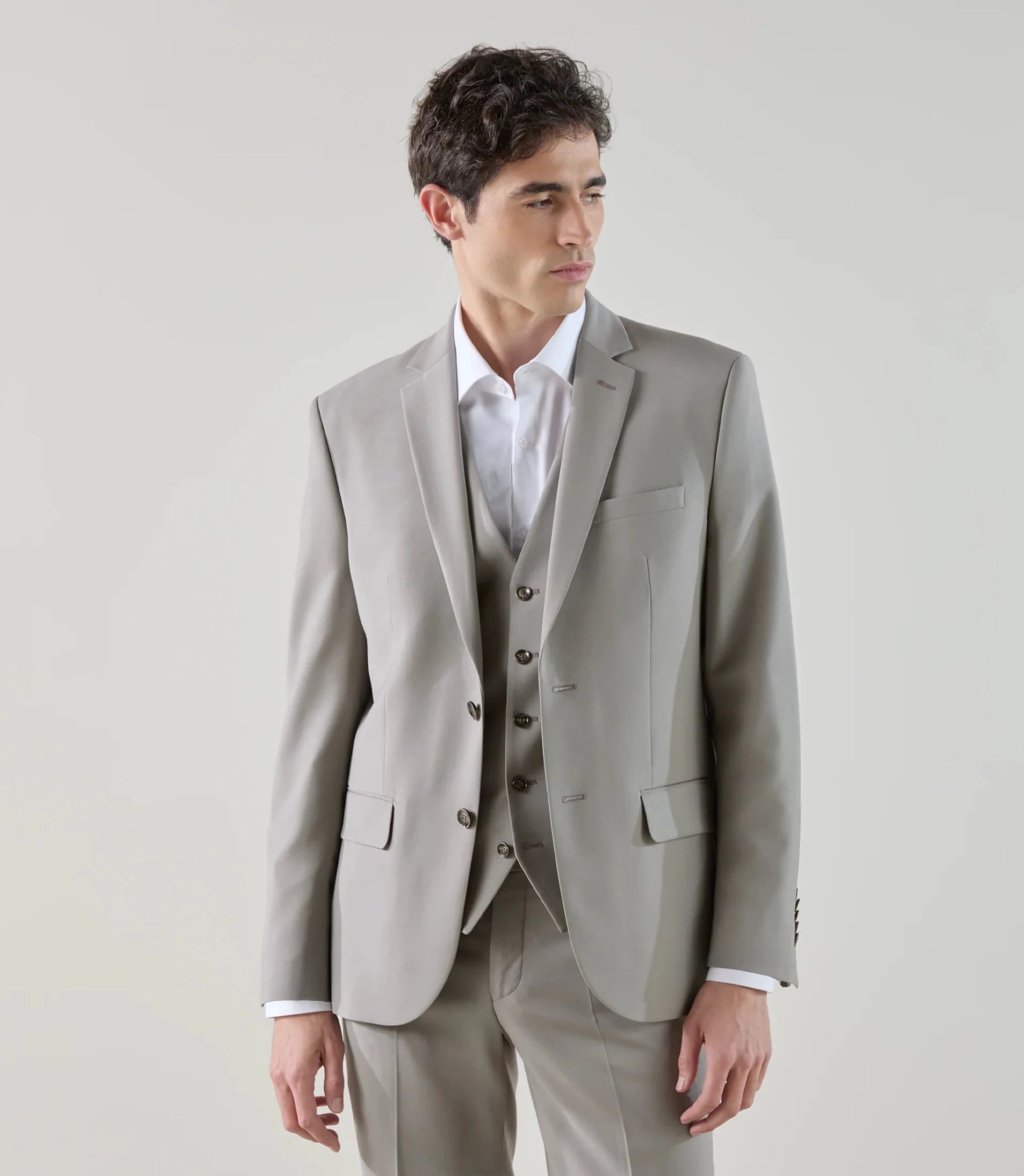 Costume 2 boutons en laine majoritaire taupe - IZAC