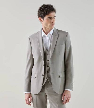 Costume 2 boutons en laine majoritaire taupe - IZAC