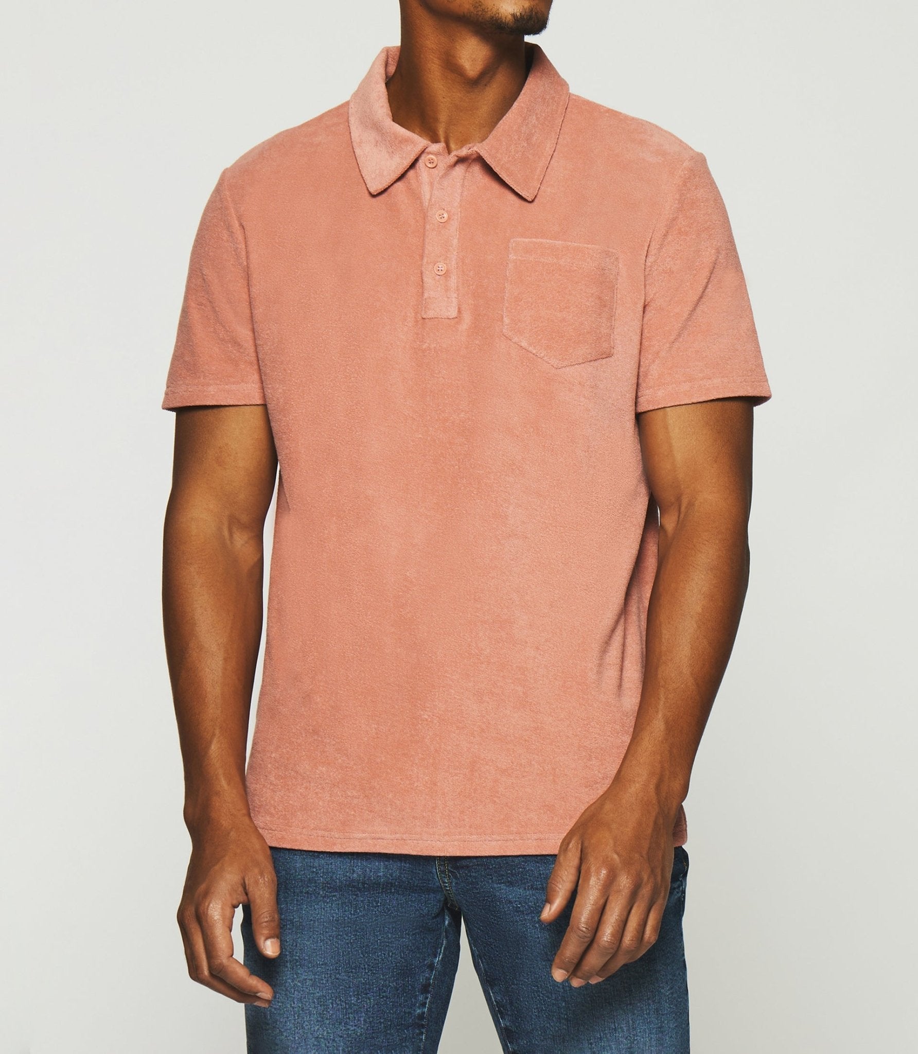 Polo uni en maille éponge avec poche rose GAI - IZAC