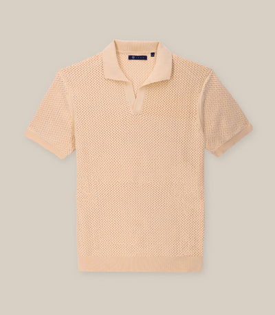 Polo col ouvert en maille ajouré peche - IZAC