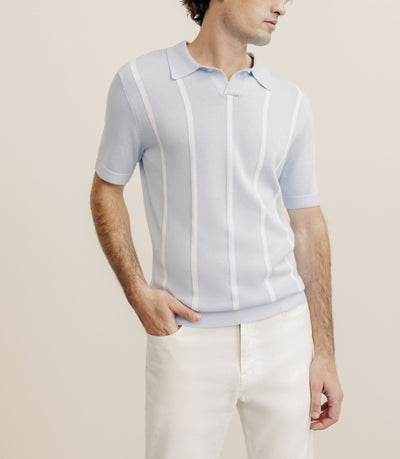 Polo en maille à rayures bleu ciel - IZAC