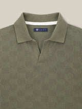 Polo col ouvert motif damier kaki - IZAC