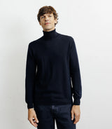 Pull col roulé en laine mérinos marine - IZAC