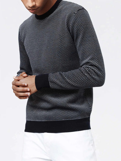 Pull col rond blanc/marine "Napoleon" - IZAC