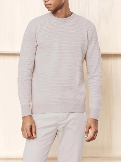 Pull col rond blanc/taupe "Napoleon" - IZAC