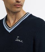 Pull col V brodé marine - IZAC