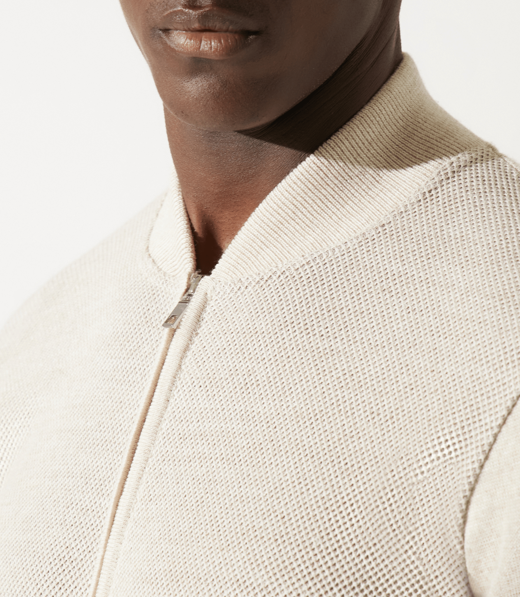 Gilet zippé jeux de point beige en mérinos - IZAC