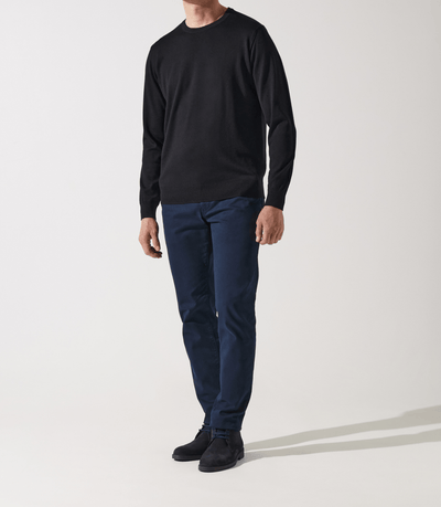 Pull col rond noir 100% mérinos - IZAC