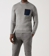 Pull col rond gris chiné avec poche - IZAC