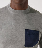 Pull col rond gris chiné avec poche - IZAC