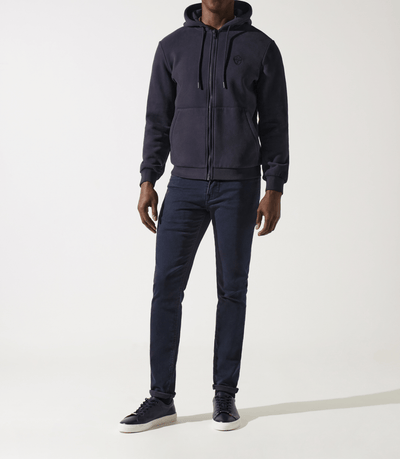 Sweat zippé brodé à capuche marine - IZAC