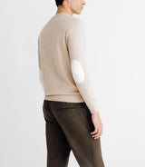 Pull col rond coton/cachemire à coudières beige - IZAC