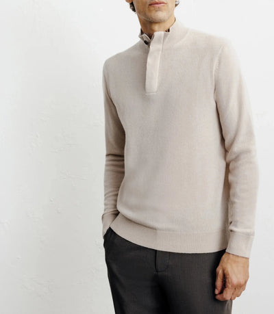 Pull col zippé et boutonné 100% cachemire beige - IZAC