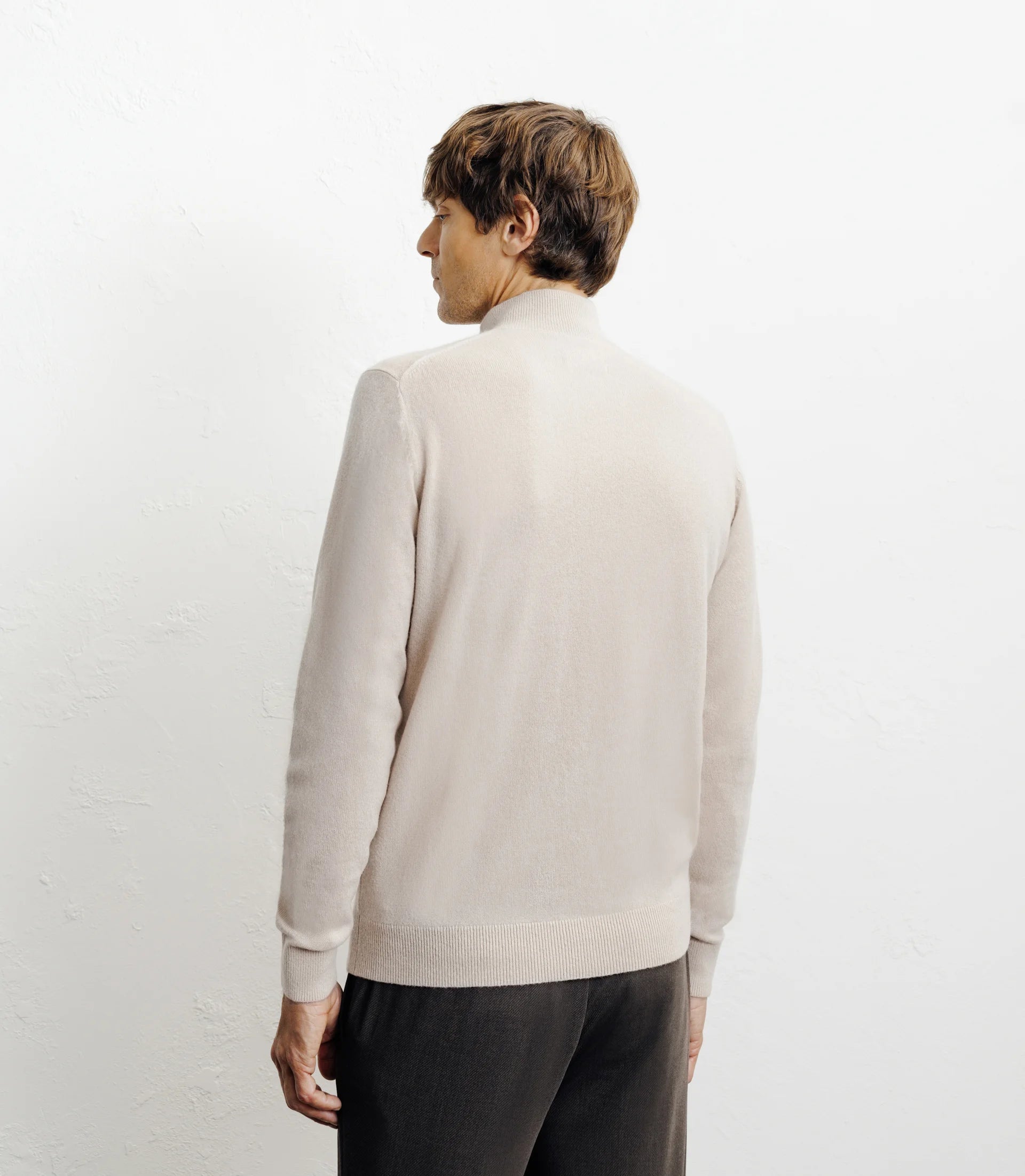 Pull col zippé et boutonné 100% cachemire beige - IZAC