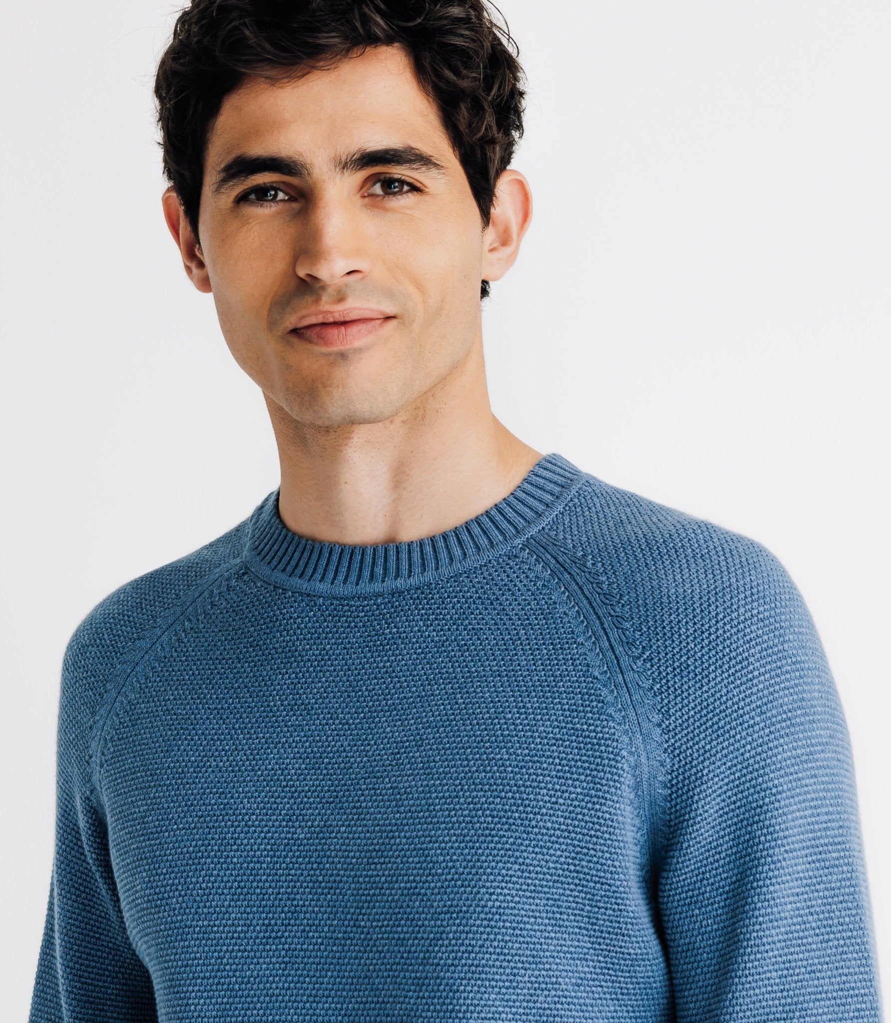 Pull col rond jeux de point indigo - IZAC