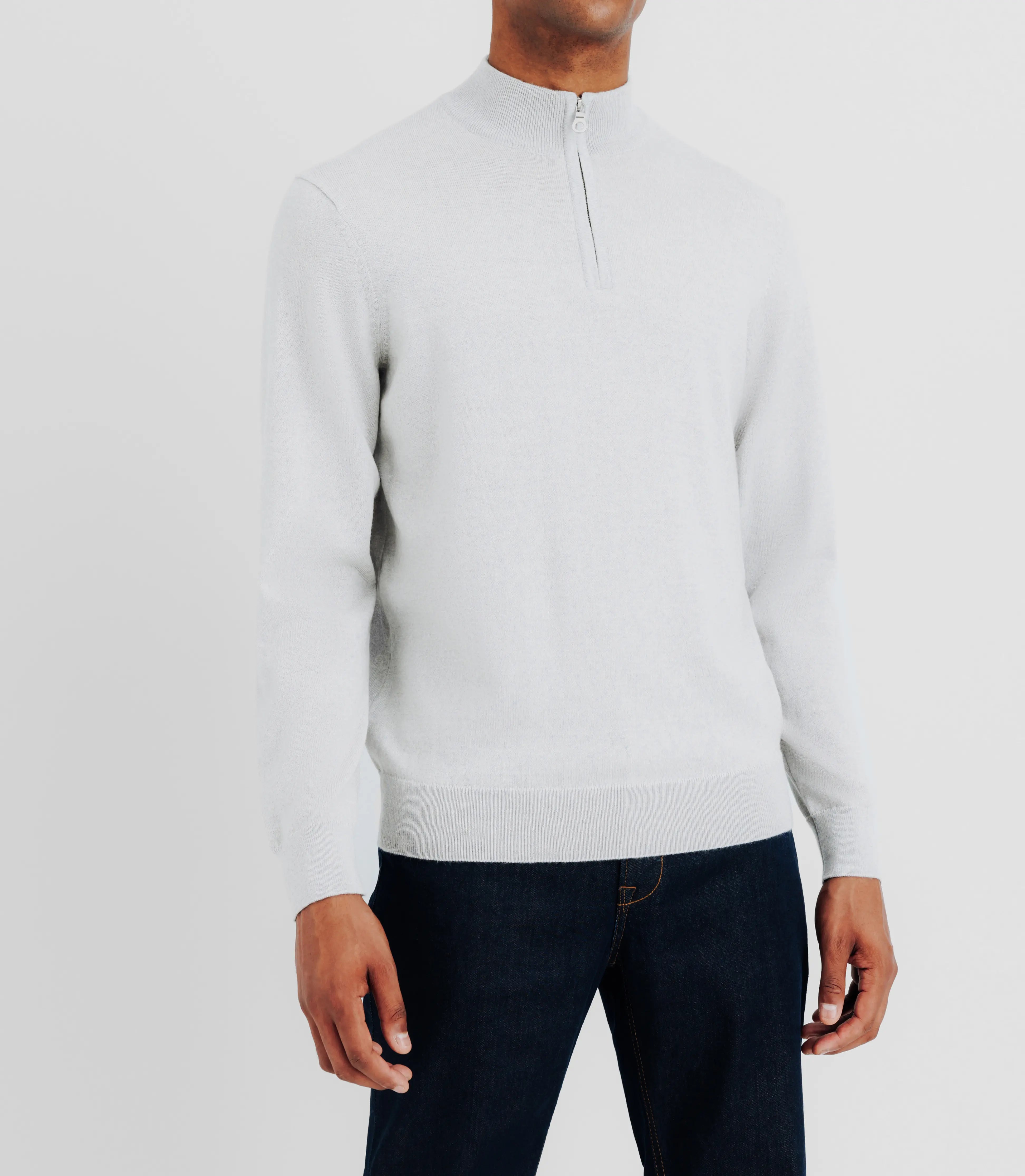 Pull en laine mérinos avec demi zip gris - IZAC