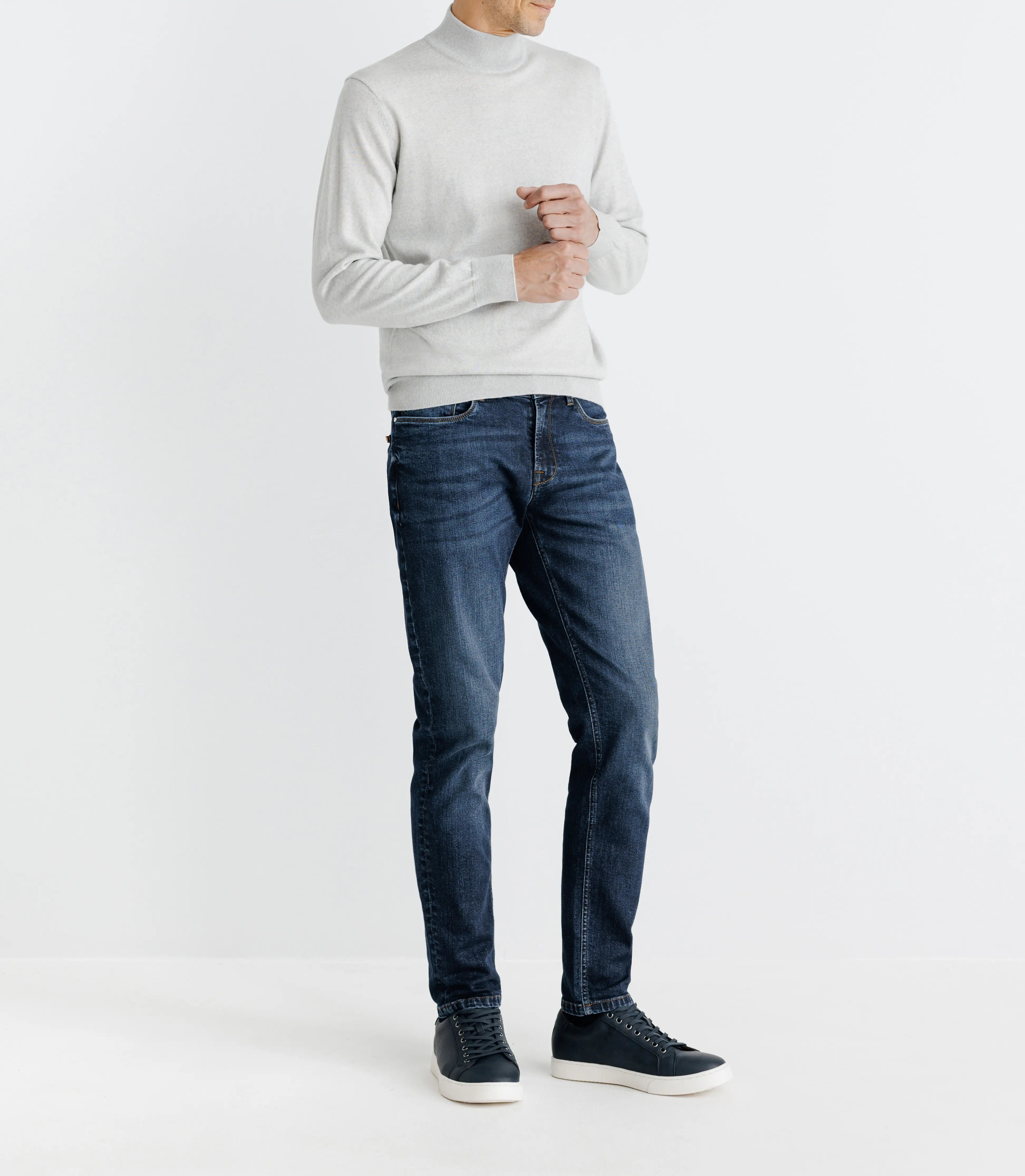 Pull en laine mérinos col cheminée gris - IZAC