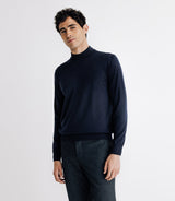 Pull en laine mérinos col cheminée marine - IZAC