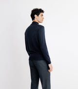 Pull en laine mérinos col cheminée marine - IZAC