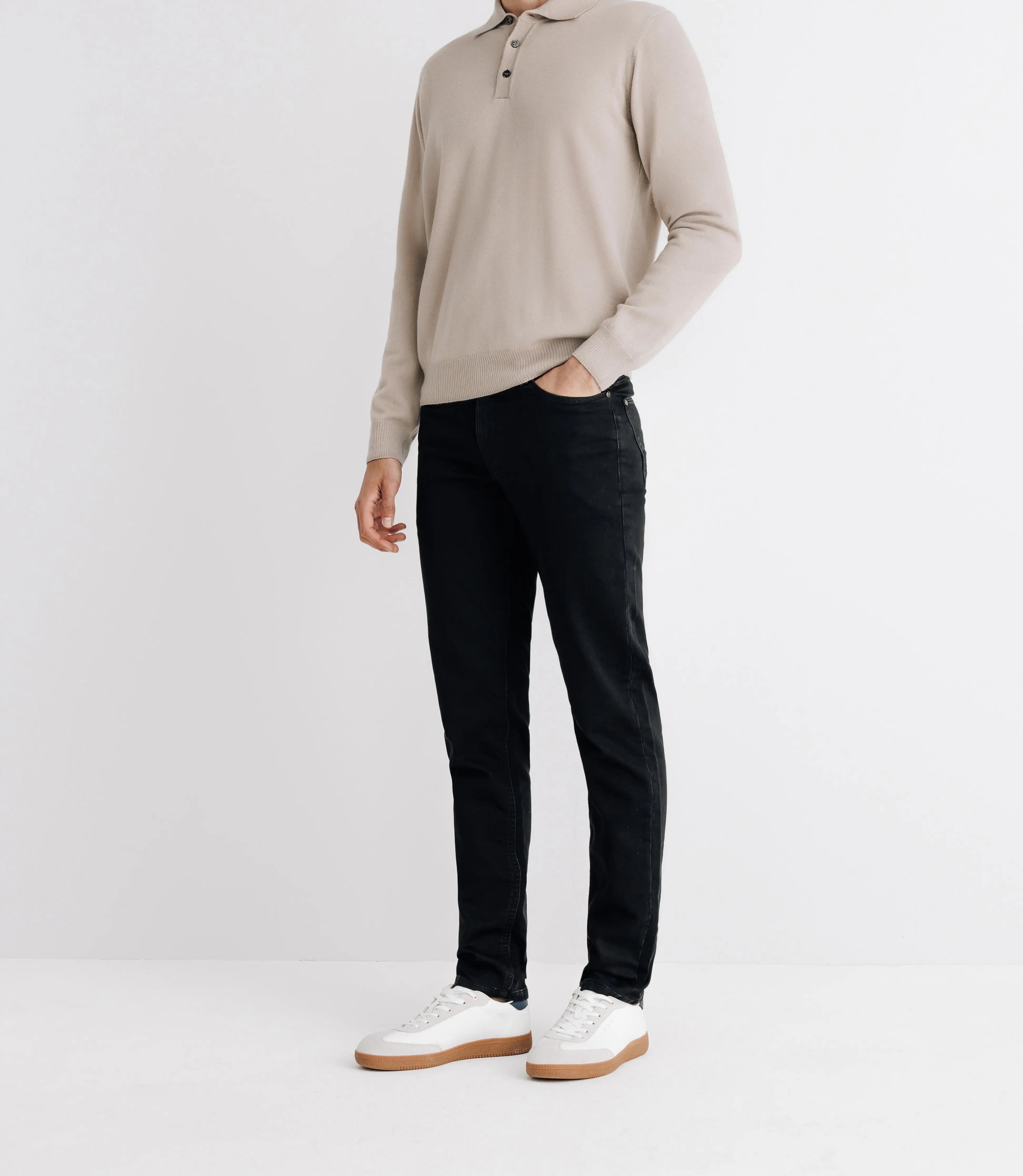 Pull col polo en laine mérinos beige - IZAC