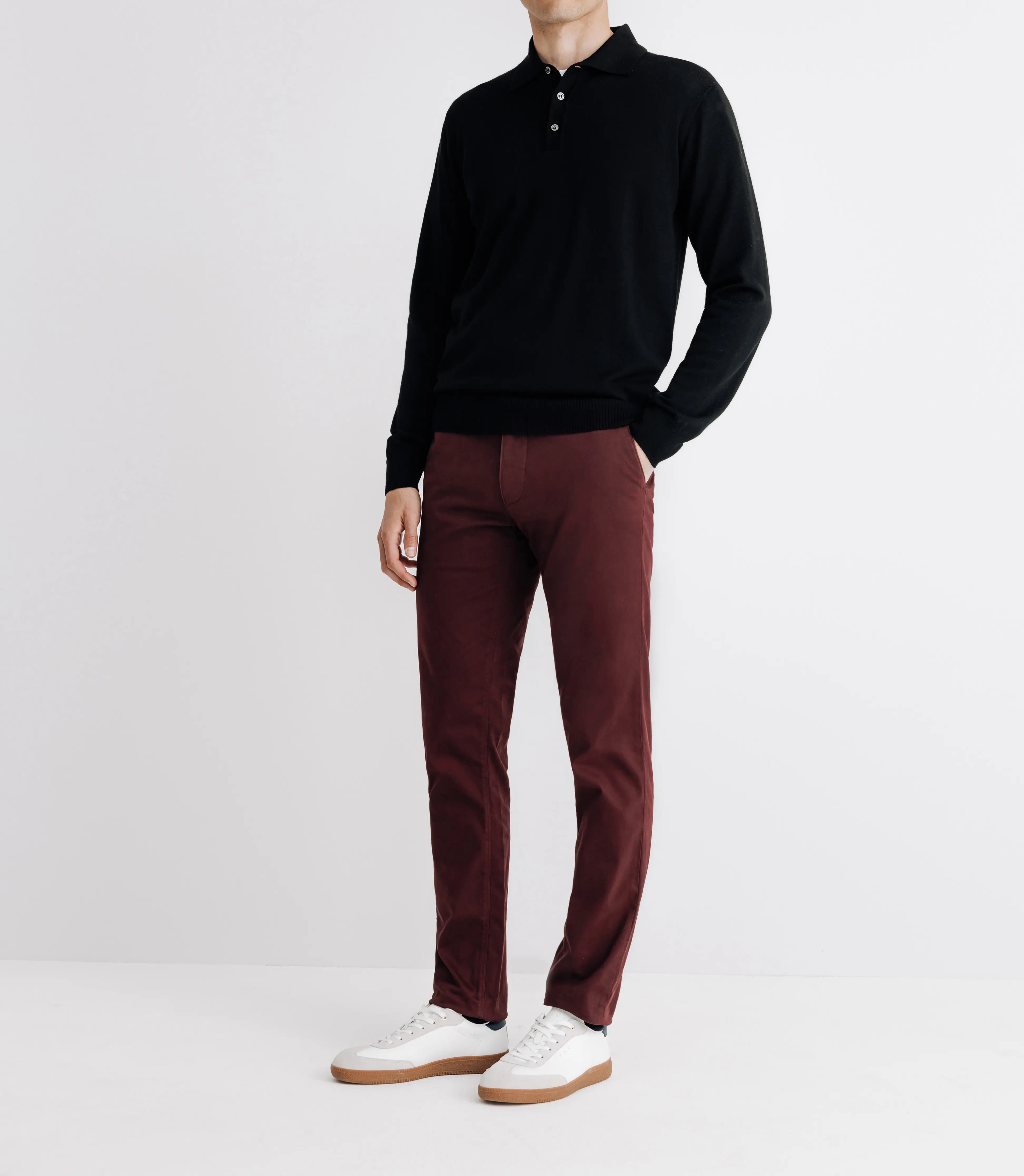 Pull col polo en laine mérinos noir - IZAC