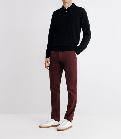 Pull col polo en laine mérinos noir - IZAC