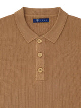 Pull col polo boutonné jeux de points camel - IZAC